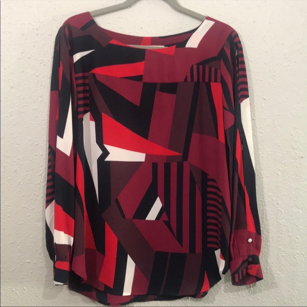 Loft Split Sleeve Round Neck Geometric Print Top